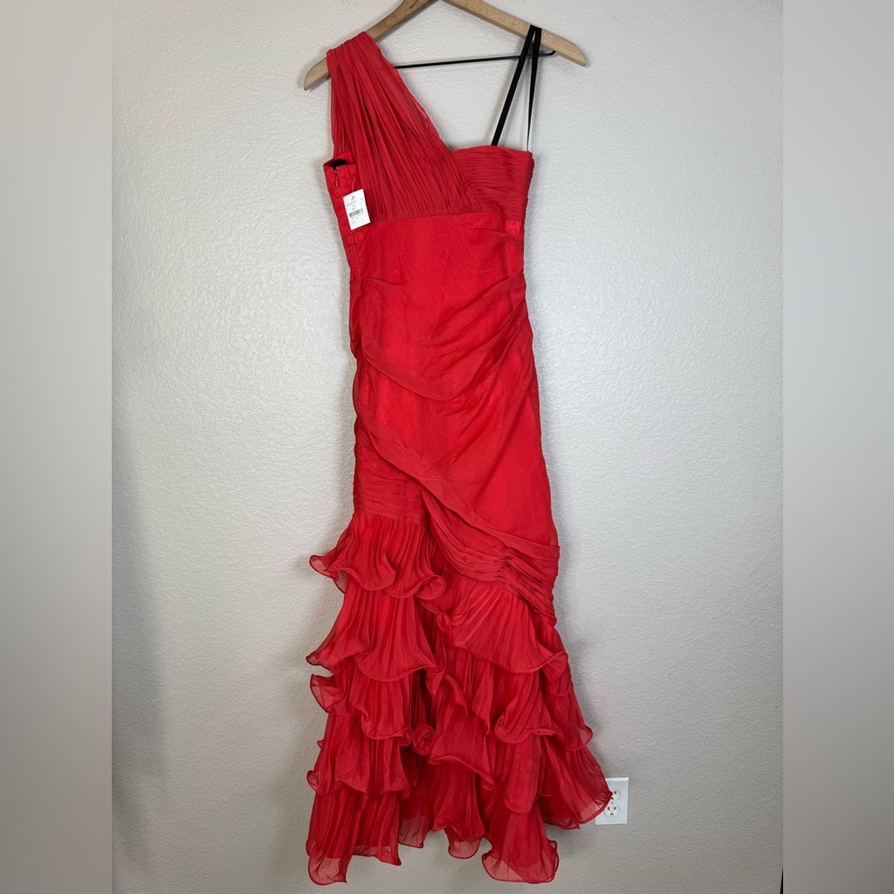 One-Shoulder Coral Ruffle Gown - Picture 9 of 14